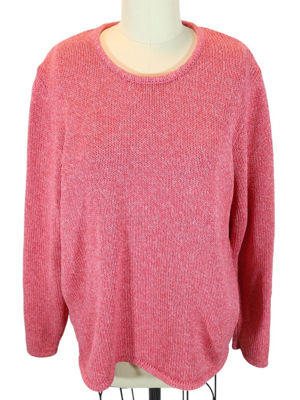 LL BEAN Chunky Cotton Ragg Crew Neck Pullover Sweater Size L Pink Classic